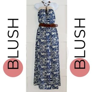 NWT Blush Strapless Boho Print Maxi Dress